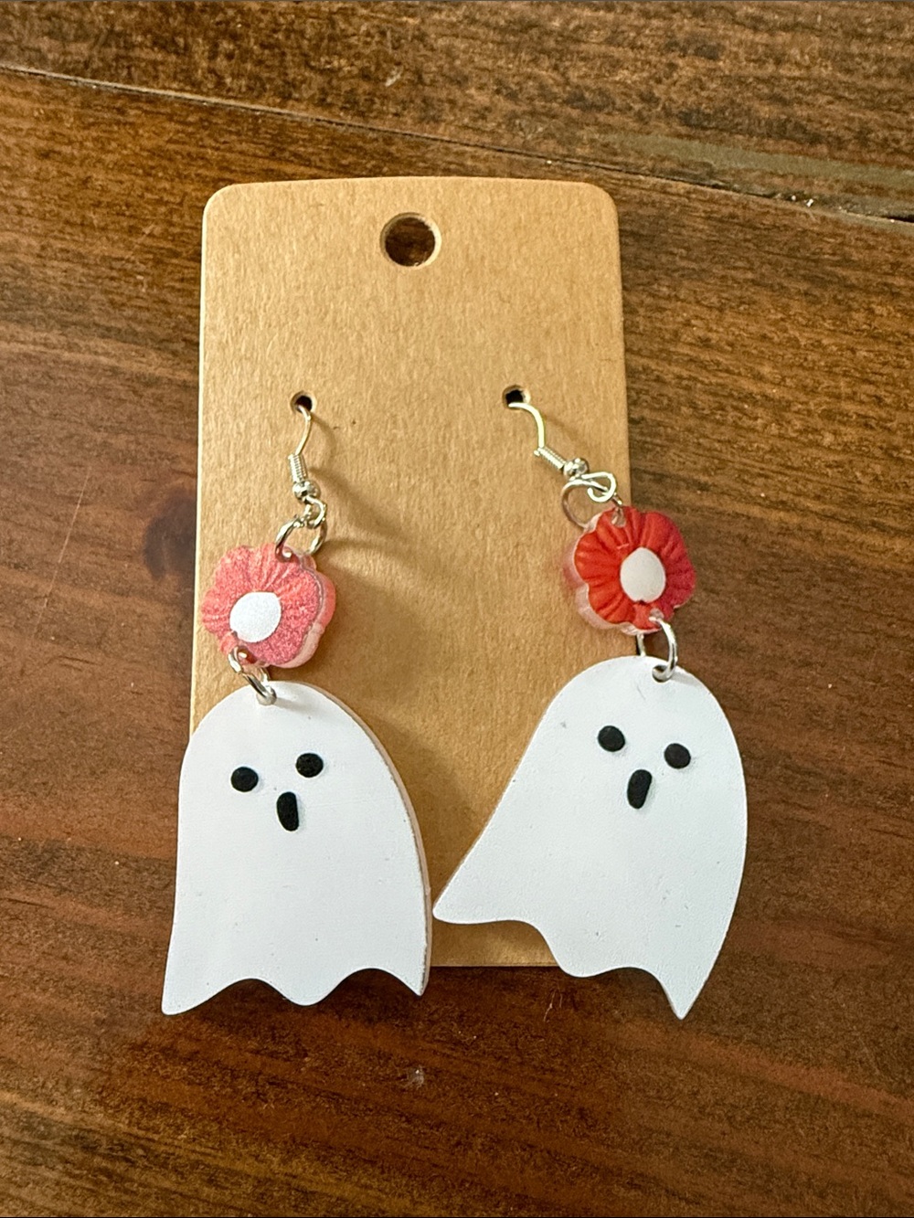 Ghost Dangle Earrings with Flower Accent
